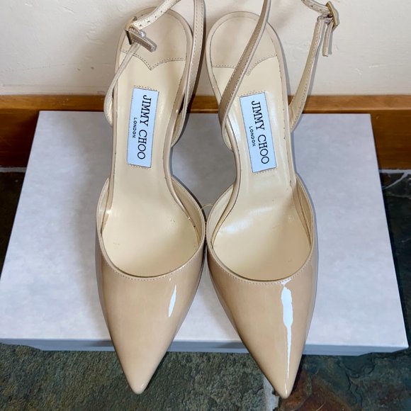 Jimmy Choo Women's Nude Tilly Patent Leather Sling-Back Pumps | Size 39.5 (US 9) - Picture 6 of 9